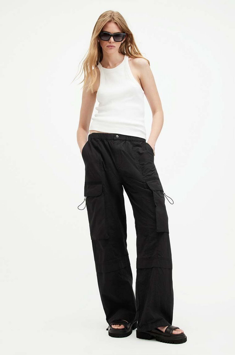 AllSaints spodnie bawełniane BARBARA TROUSER kolor czarny fason cargo high waist W021TA