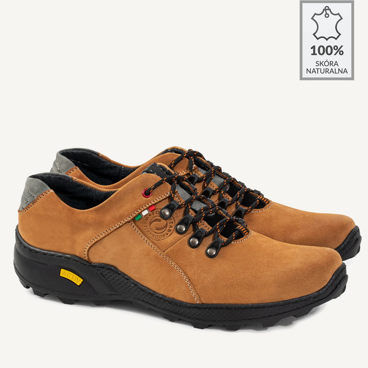 Męskie skórzane buty trekkingowe Cooper żółte
