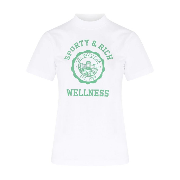 Biała koszulka z logo Emblem w kolorze zielonym Sporty & Rich