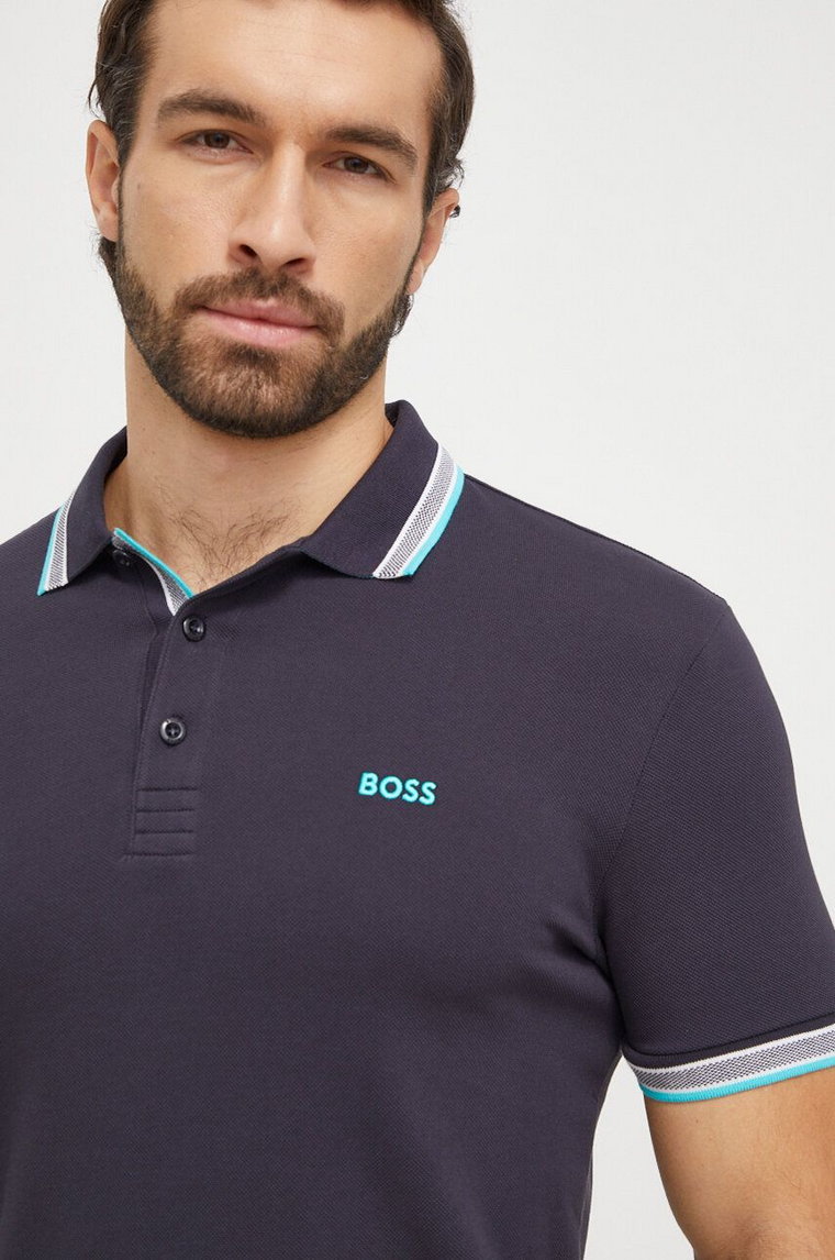 Boss Green polo bawełniane kolor granatowy gładki