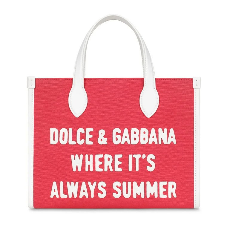 Różowa torba z bawełny z obszyciem skóry Dolce & Gabbana