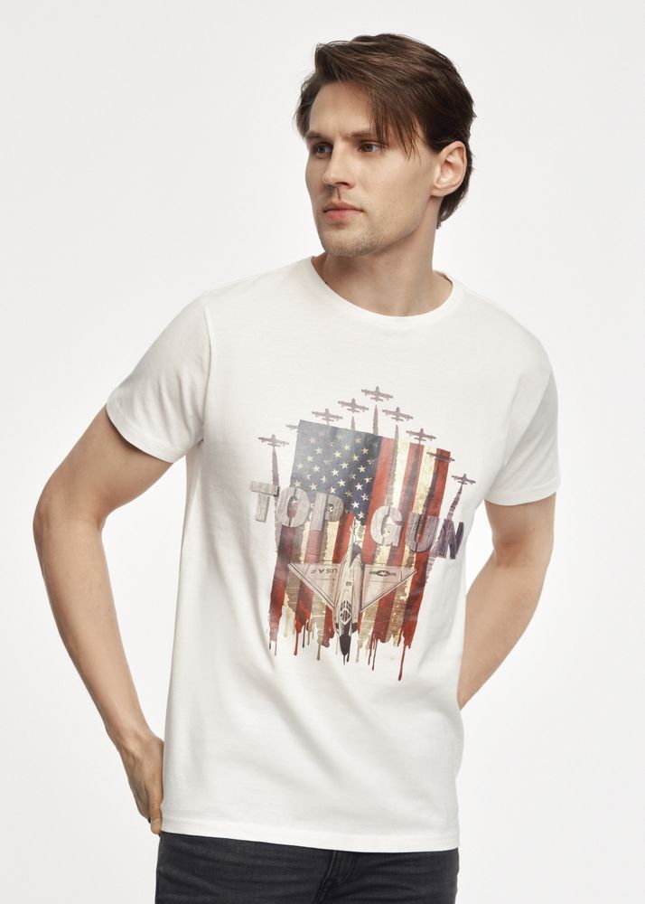 Kremowy T-shirt męski Top Gun
