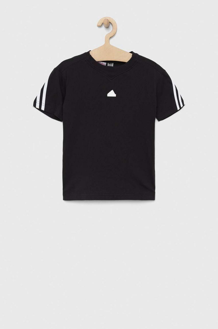 adidas t-shirt bawełniany dziecięcy U FI 3S kolor czarny z aplikacją