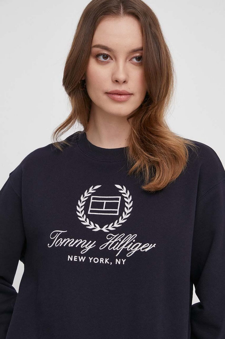 Tommy Hilfiger bluza bawełniana damska kolor granatowy z aplikacją WW0WW41758