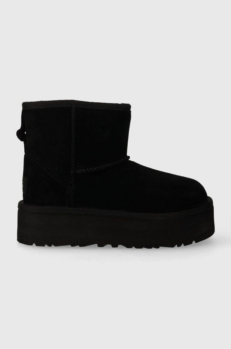 UGG śniegowce zamszowe dziecięce CLASSIC MINI PLATFORM kolor czarny