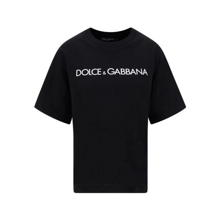 Czarna Bawełniana Koszulka z Logo Dolce & Gabbana