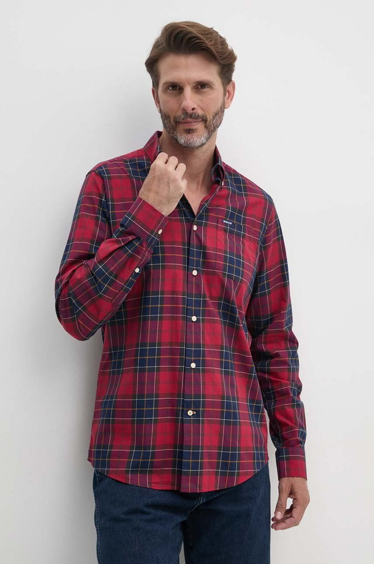 Barbour koszula bawełniana męska kolor czerwony slim z kołnierzykiem button-down