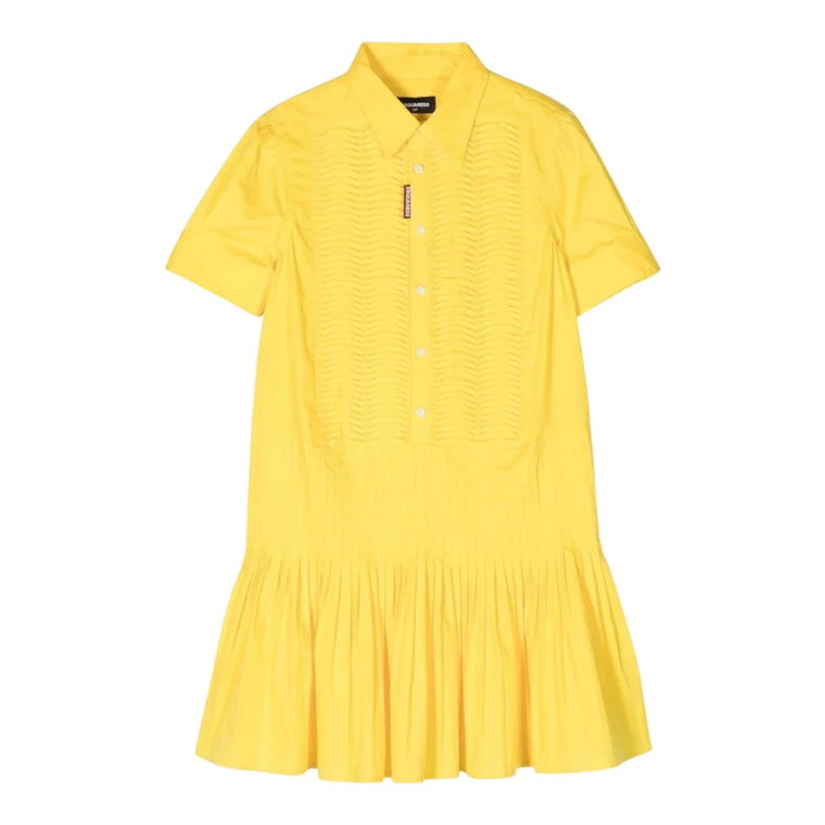 Żółta Plisowana Sukienka z Kaskadami Dsquared2