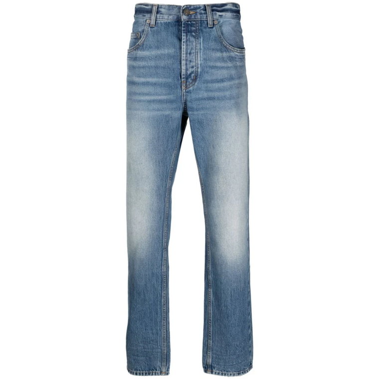 Spodnie Slim-Fit z Niebieskiego Pranego Denimu Saint Laurent