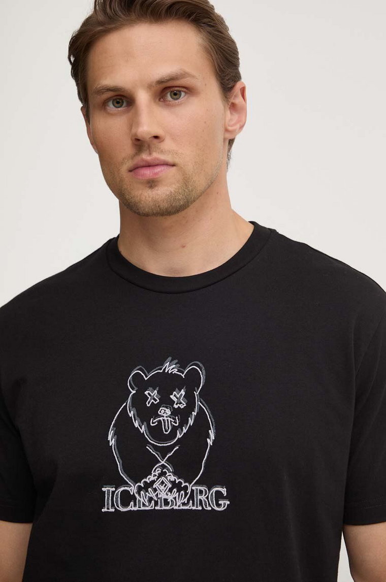 Iceberg t-shirt bawełniany męski kolor czarny z aplikacją F010 6306