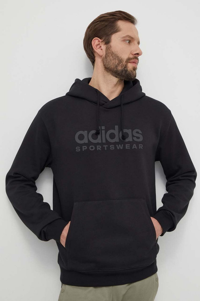 adidas bluza męska kolor czarny z kapturem z aplikacją IW1202