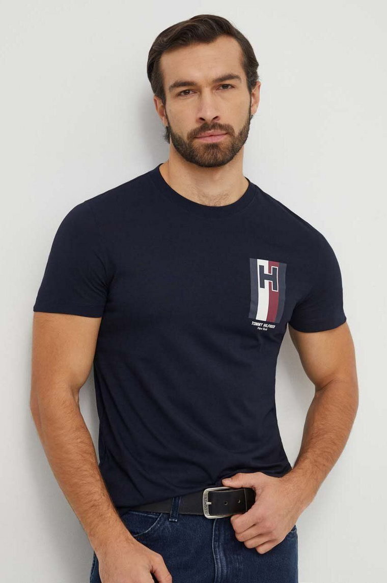 Tommy Hilfiger t-shirt bawełniany męski kolor granatowy z nadrukiem MW0MW33687