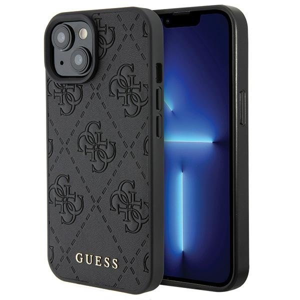 Guess GUHCP15SP4EPMK iPhone 15 6.1" czarny/black hardcase Leather 4G Stamped