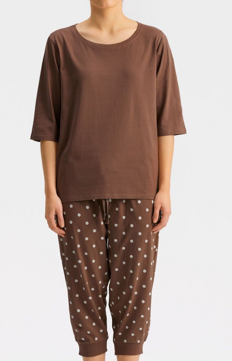 Bawełniana piżama damska cappuccino NLP-471, Kolor cappucino-brąz, Rozmiar XL, ATLANTIC