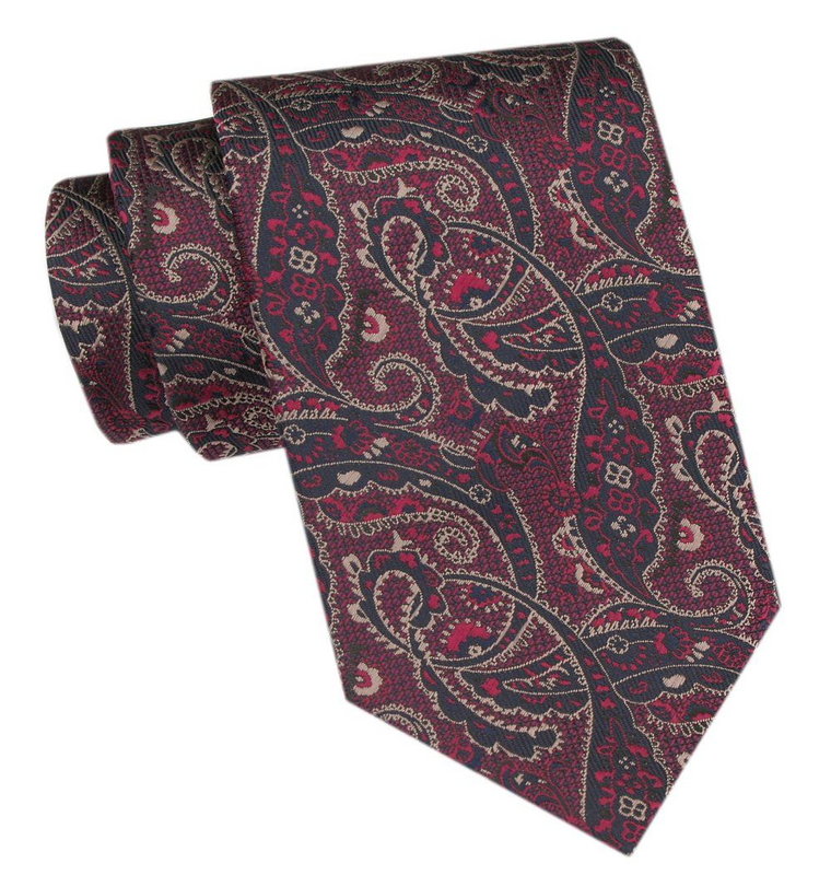 Klasyczny Krawat Męski CHATTIER - Bordo, Orientalny Wzór