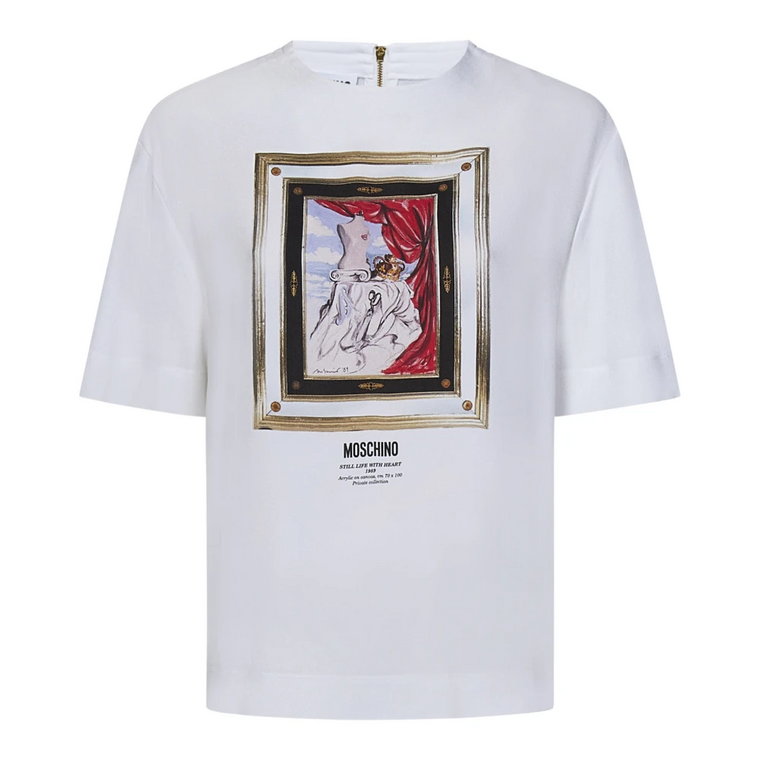 Biała Koszula z Grafiką i Złotym Zamkiem Moschino