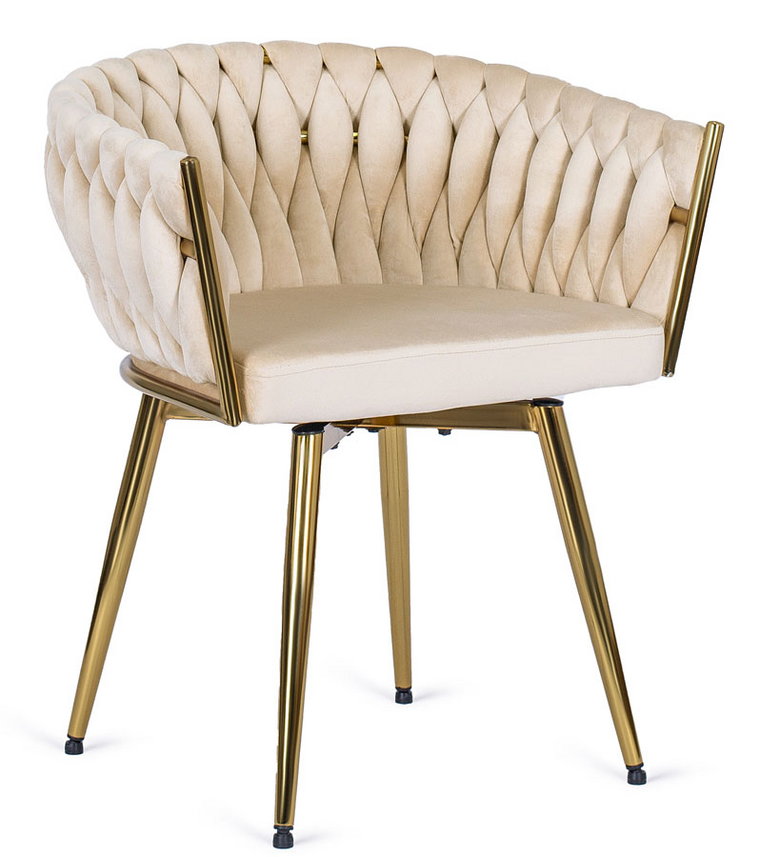 Kremowe welurowe krzesło obrotowe z plecionką - Akto