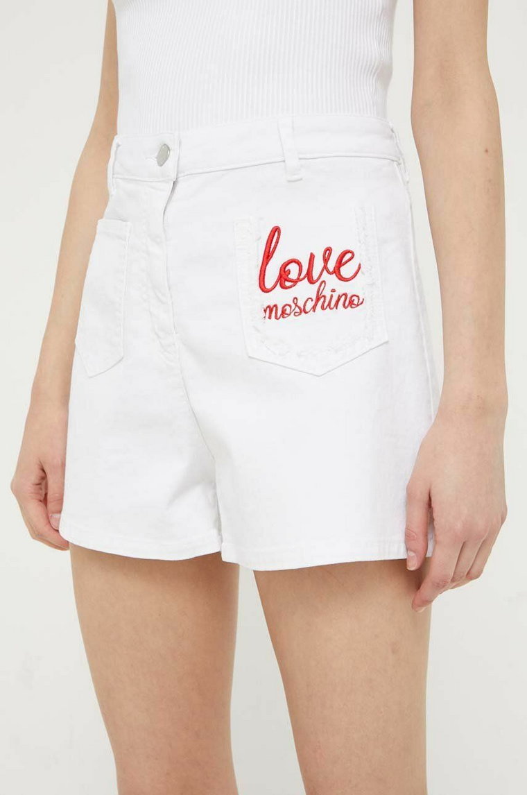 Love Moschino szorty jeansowe damskie kolor biały z aplikacją high waist