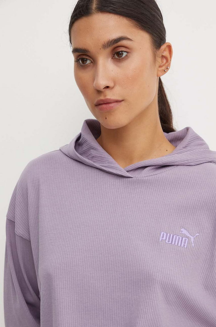 Puma bluza damska kolor fioletowy z kapturem gładka 682503