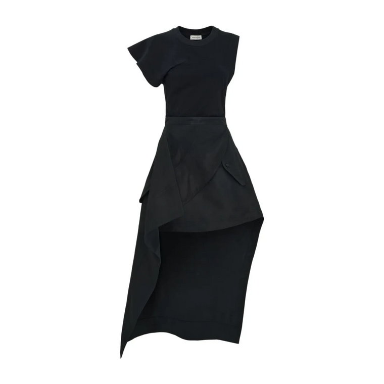 Czarna Sukienka z Asymetrycznym Rękawem Alexander McQueen
