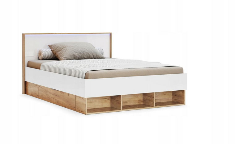 Łóżko Tissa z oświetleniem LED 140x200cm dąb craft/ biały połysk