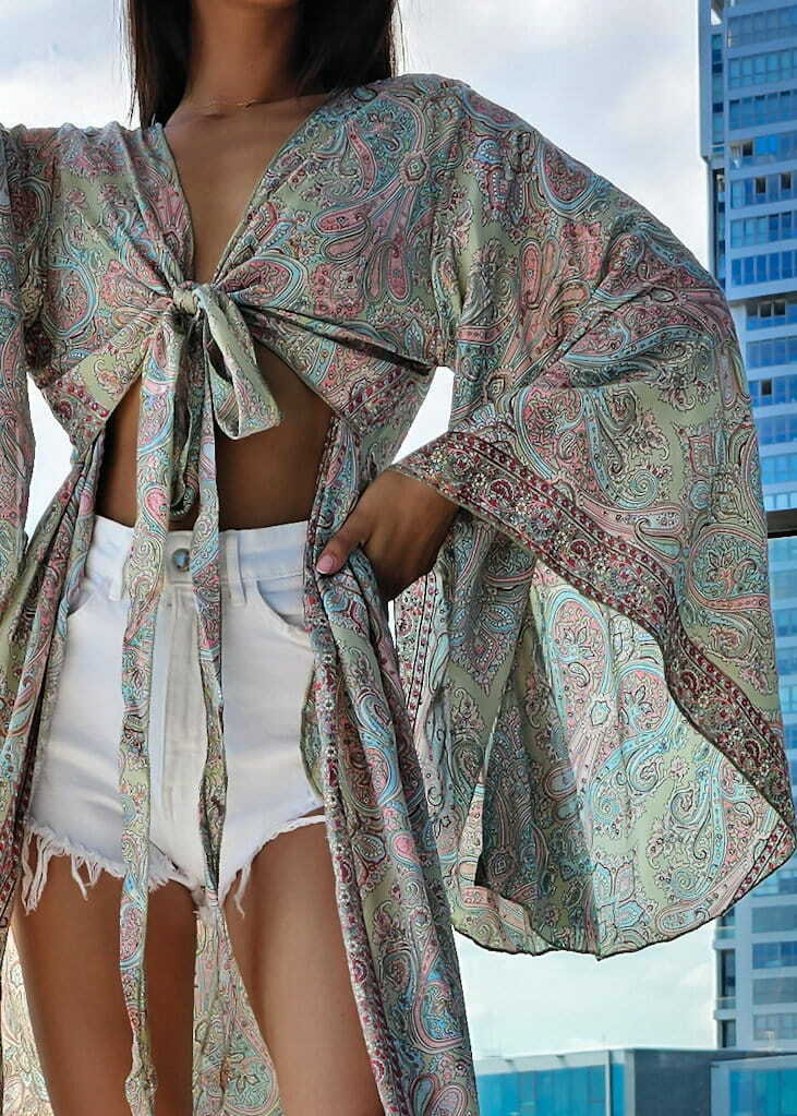 7174 Jedwabne Maxi Kimono La Playa Green