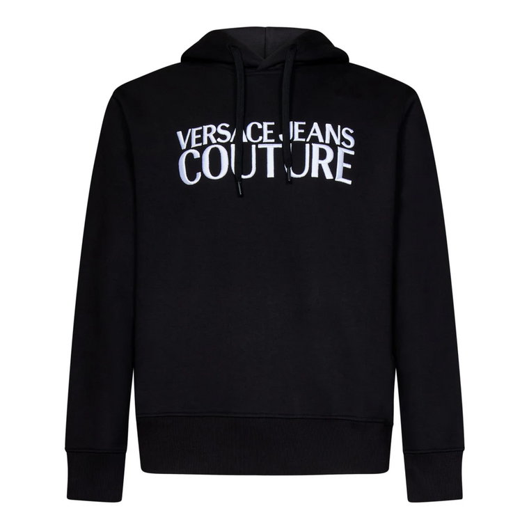 Czarny Sweter z Regulowanym Kapturem i Haftowanym Logo Versace Jeans Couture