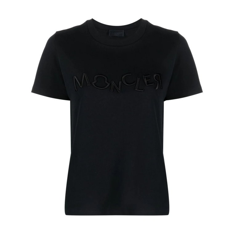 Czarna koszulka z haftem Moncler