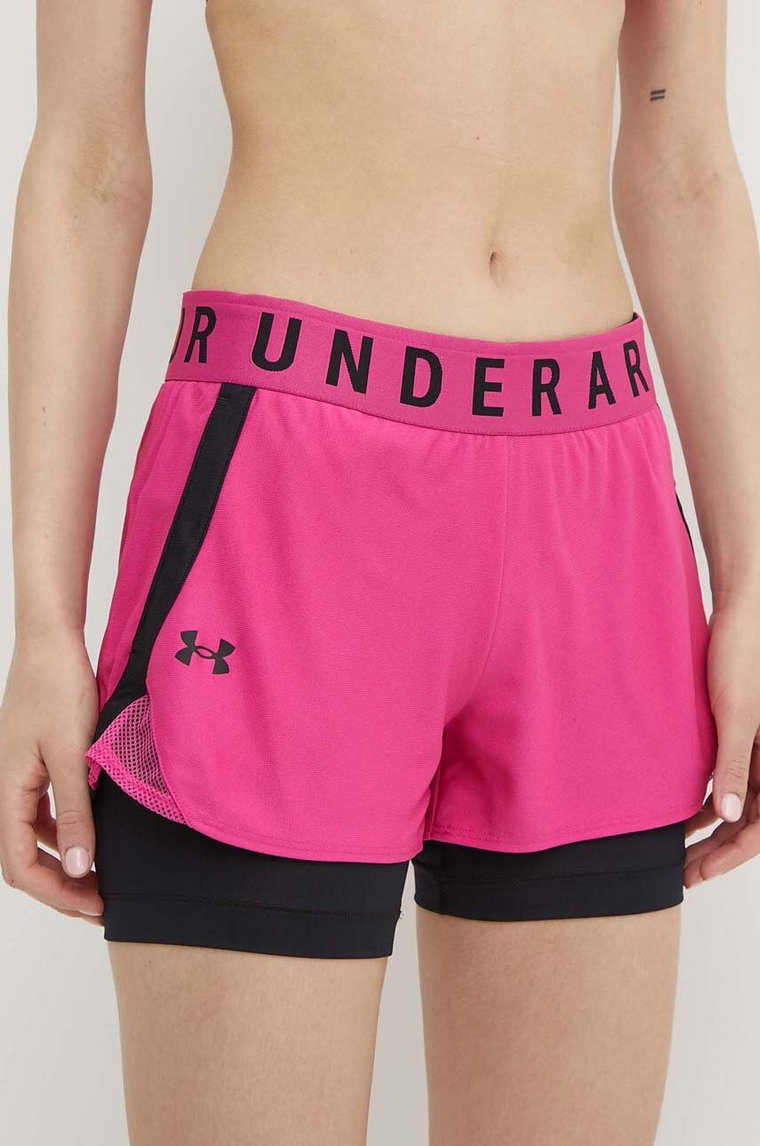 Under Armour szorty treningowe damskie kolor różowy z nadrukiem high waist