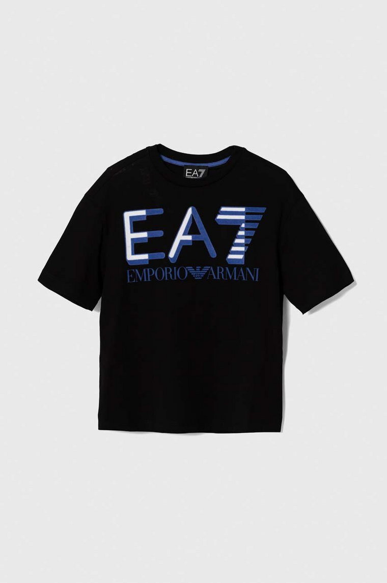 EA7 Emporio Armani t-shirt bawełniany dziecięcy kolor czarny z nadrukiem