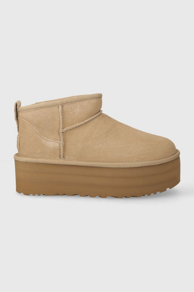 UGG śniegowce zamszowe Classic Ultra Mini Platform kolor beżowy 1135092