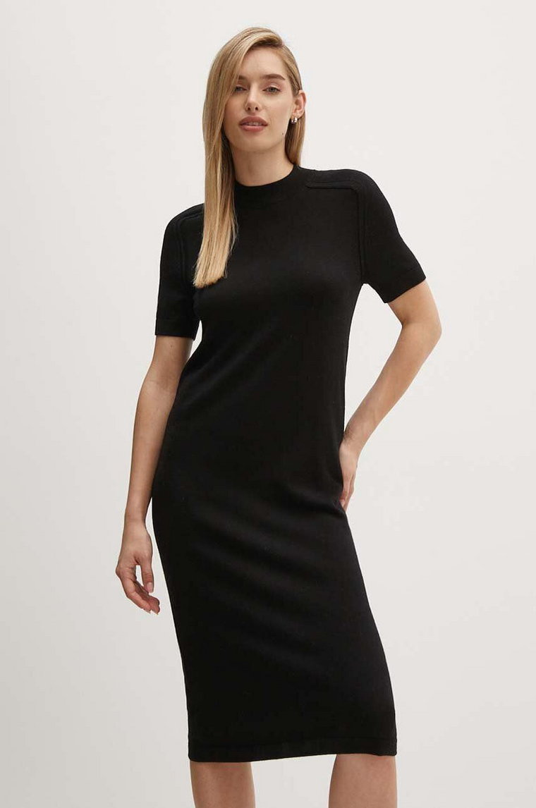 Calvin Klein sukienka wełniana kolor czarny mini prosta K20K207221