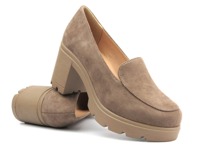 Eleganckie buty damskie na klocku - Potocki 24-12040, khaki