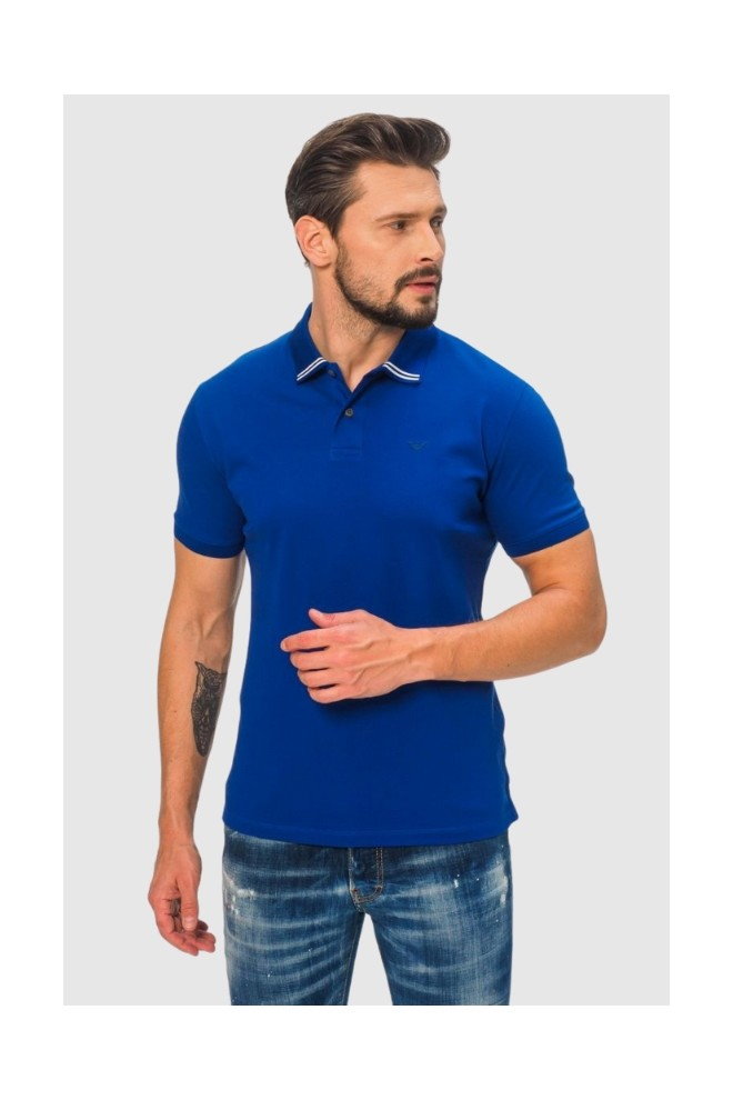 EMPORIO ARMANI Niebieska koszulka polo z małym logo