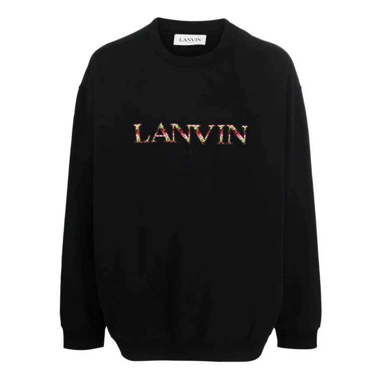 Czarny bawełniany sweter z haftem logo Lanvin