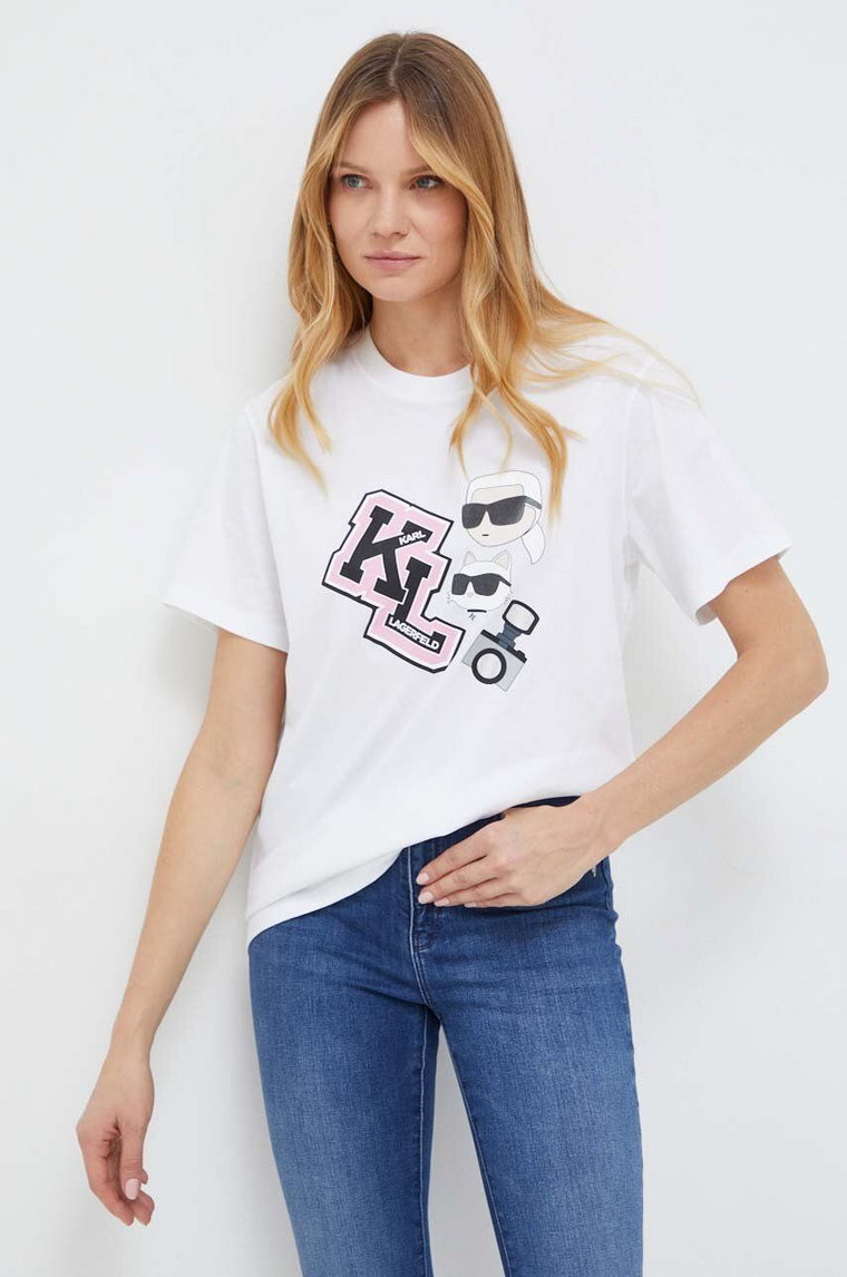 Karl Lagerfeld t-shirt bawełniany damski kolor biały