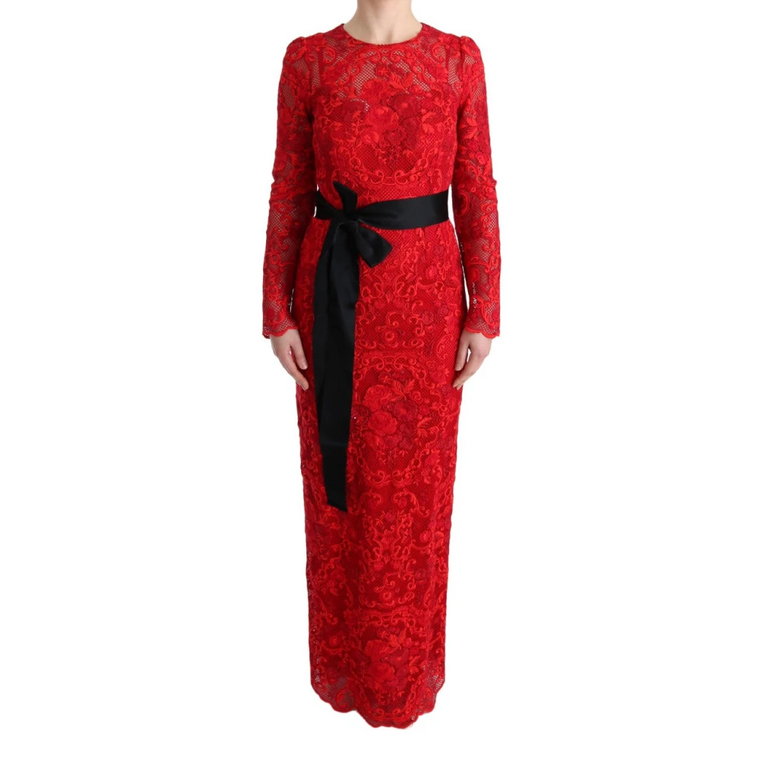 Czerwona Kwiatowa Sukienka Sheath Dolce & Gabbana