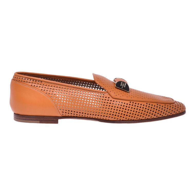 Orange perforated nappa leather loafers Baldinini