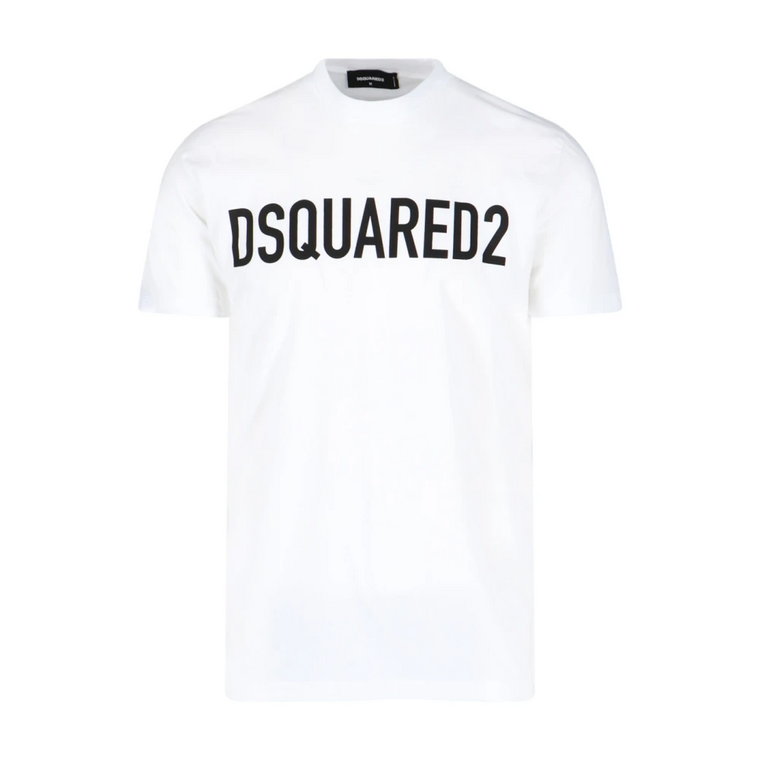 Biała Bawełniana Koszulka z Logo Dsquared2
