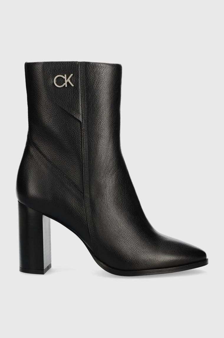 Calvin Klein botki skórzane CUP HEEL ANKLE BOOT W/HW 80 damskie kolor czarny na słupku HW0HW01750