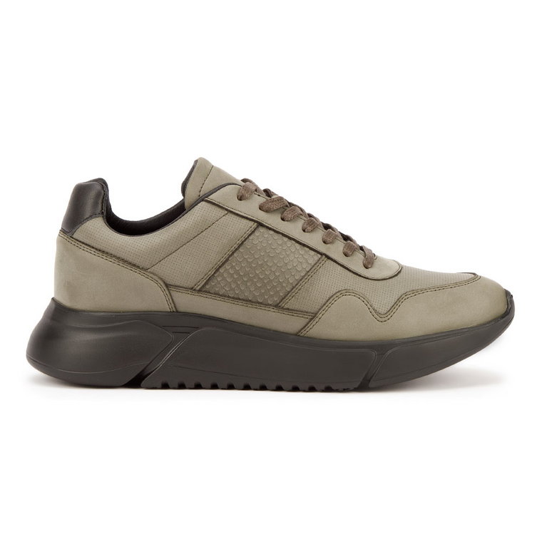 Męskie sneakersy z wegańskiej skóry ze wstawką lizard khaki