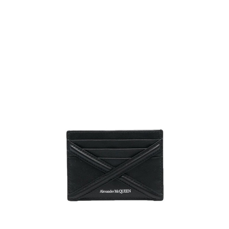 Czarna portmonetka z cielęcej skóry z logo na karcie Alexander McQueen