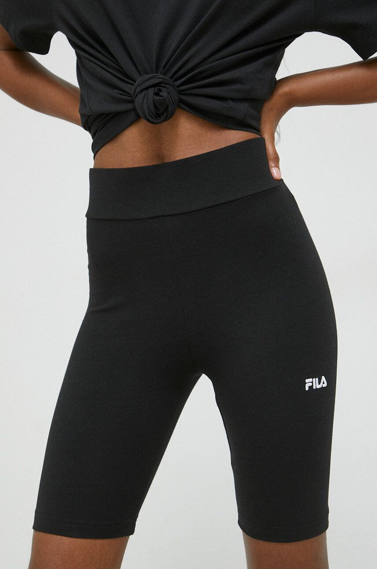 Fila szorty damskie kolor czarny gładkie high waist