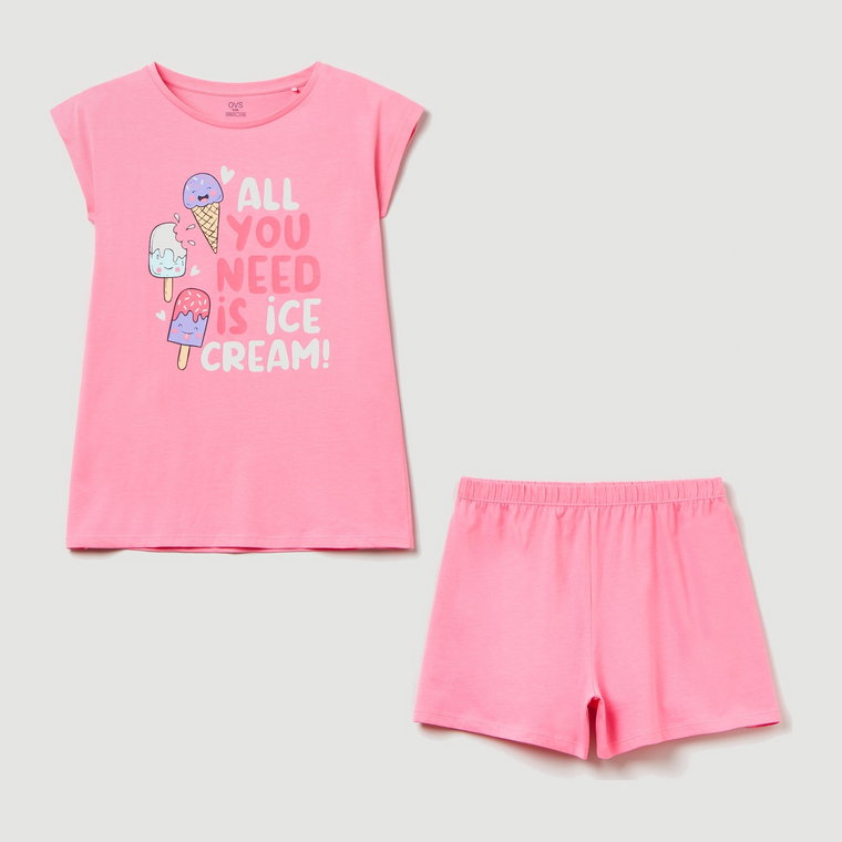 Letnia piżama dziecięca (koszulka + spodenki) OVS 1802867 152 cm Różowa (8056781092187). Piżamy dziewczęce
