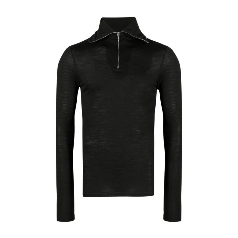 Czarny Sweter z Nadrukiem Logo i Zamkiem Błyskawicznym dla Mężczyzn Jil Sander