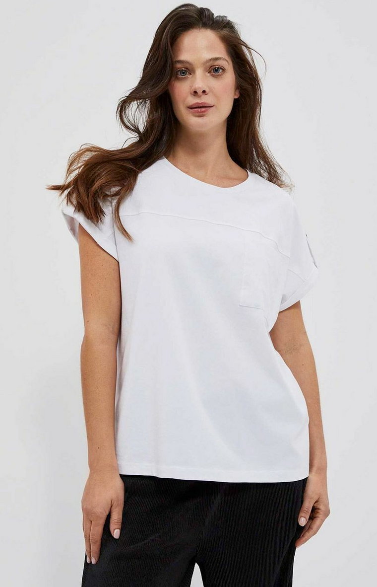 Bawełniany t-shirt z kieszonką w kolorze białym 4086, Kolor biały, Rozmiar S, Moodo