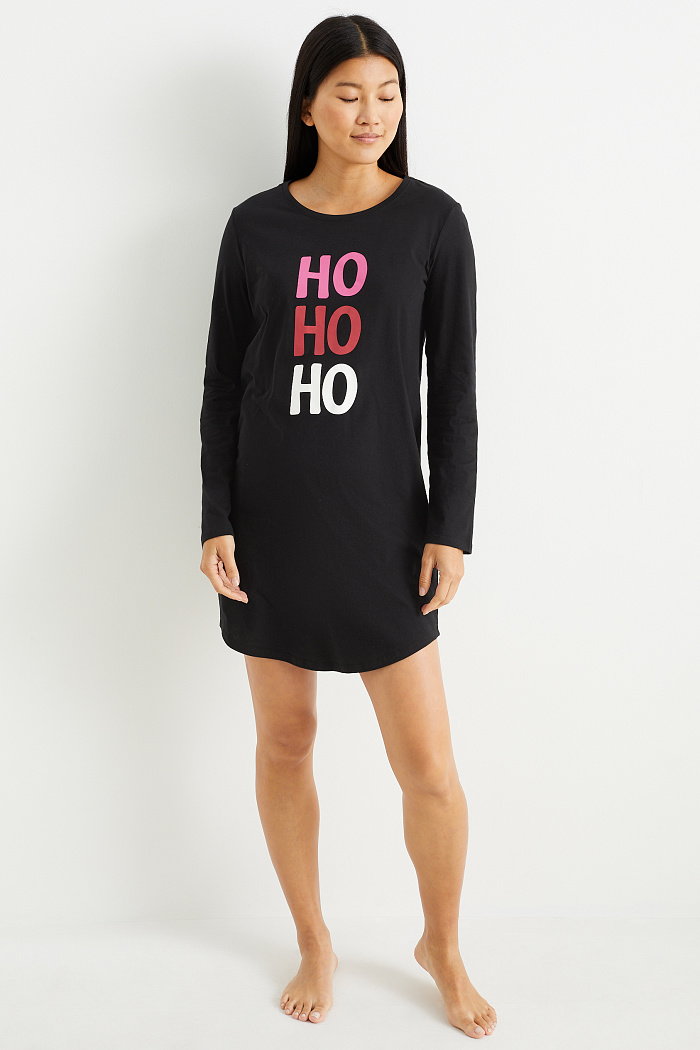 C&A Świąteczna koszula nocna-HoHoHo, Czarny, Rozmiar: 2XL