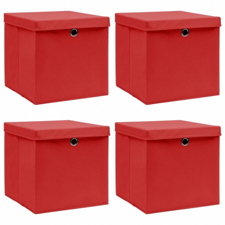 Pudełka z pokrywami, 4 szt., czerwone, 32x32x32 cm, tkanina kod: V-288362