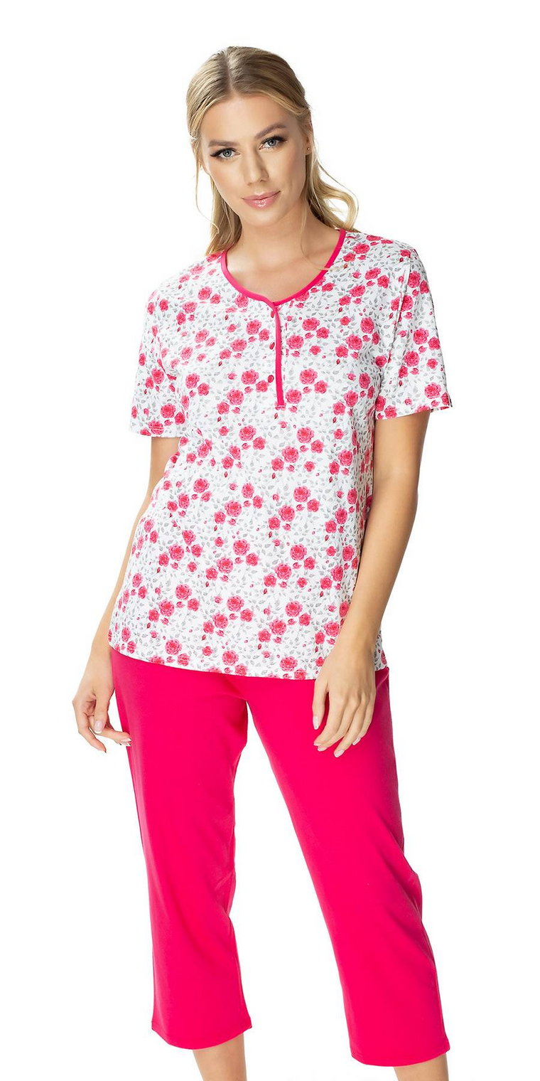 Różowa piżama damska Rozalia dwuczęściowa wzór
