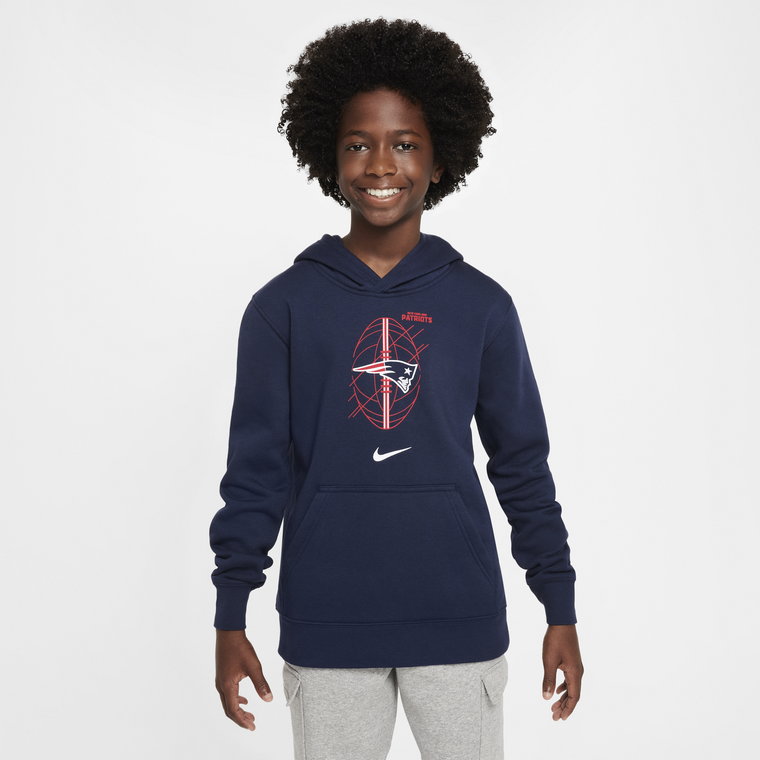 Bluza z kapturem z dzianiny dla dużych dzieci Nike NFL New England Patriots Club - Niebieski